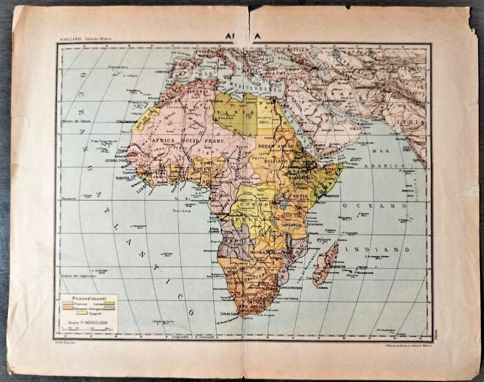 VTG 1900s Africa Fisica Geographical Map Italian Orig 15" x 12" C29-9 - Image 3 of 4