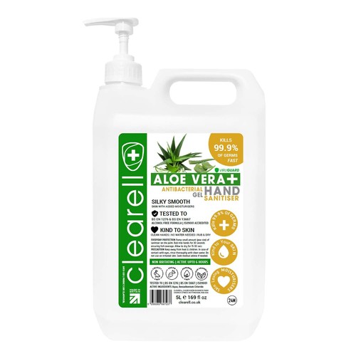 Clearell ALOE VERA Hand Sanitiser GEL With Hand Pump 99.9% Alcohol Free 1L - 10L - Picture 43 of 49