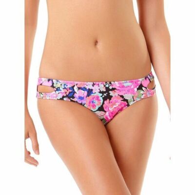 No Boundaries Juniors' Cutout Bouquet Scoop Bikini Bottom, Rich Black Floral, M