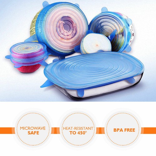 6pcs Reusable Silicone Stretch Lids Kitchen food Storage Wraps Cover Various - Picture 5 of 12