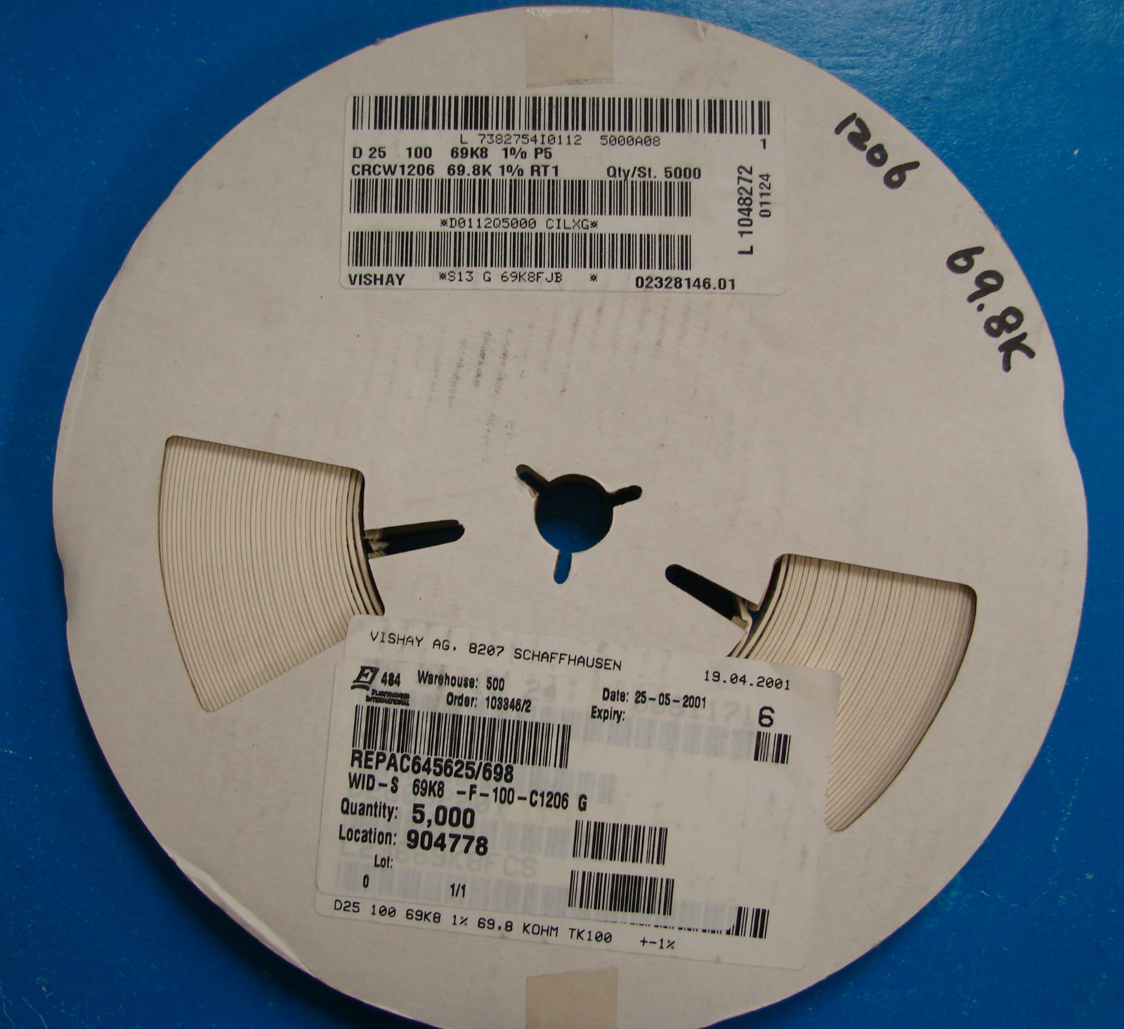 Vishay Dale 1206 Resistor Reel 69.8K Ohm 1 CRCW12066982FRT1, 5000pcs