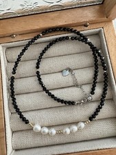 Natural Black Spinel necklace with Natural Fresh Water Pearl 16in 17.5in