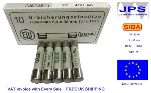 SIBA 70 172 40 400mA Ultra Rapid FF400mA 1000V DMM DMI Fuse JPSF083 Qtyx1/2/5/10 - Picture 7 of 10