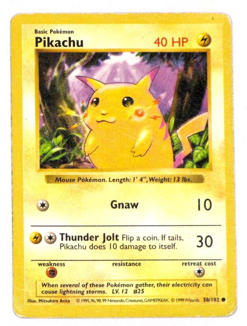 Pikachu 1995 Base Set Pokemon Card Shadowless Red Cheeks