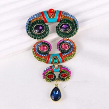 Art Deco Style Vintage Enamel Crystal Baroque Totem Brooch Badge Pin Gift