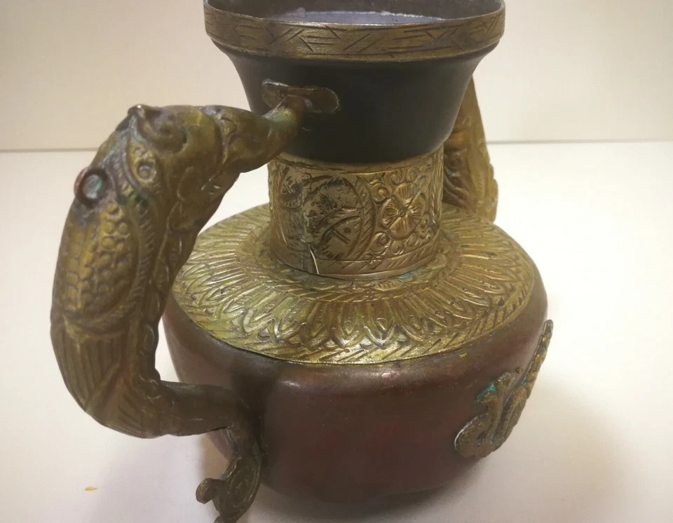 Антикварный китайский тибетский гравированный красный медный кофейник чайник кувшин 19 века - Изображение 4 из 4