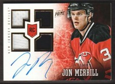 2013-14 Panini Prime Hockey #142 Jon Merrill RC AUTO QUAD JERSEY 133/199