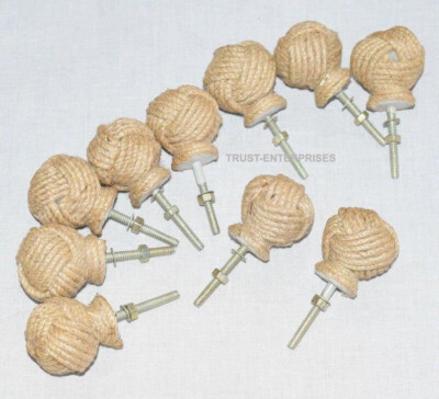 Maritime Treasures 12 Knotty Door Knobs - Nautical Drawer Pulls - Jute