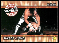 1999 Topps WCW Sticker S4 Savage vs Sting wrestling card