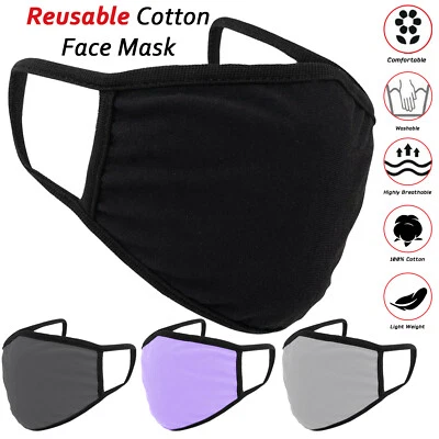 SHADOW UK Cotton Face Mask Protective Covering Mouth Masks Washable Reusable Black LOT UK