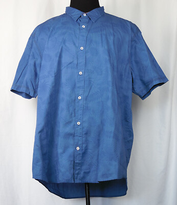 Cypress Club Blue Leaf Print Lightweight Button-Front Dobby Dot S