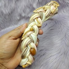Womens Sz S/M Braided Boho Hippie Belt w/ Gold Hook Tan Cream Pink Beads 28"L