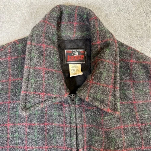 Johnson Woolen Mills Adirondack Plaid Wool Jacket Gray Red Green 10115 Large image 7
