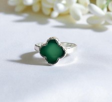 Natural Green Onyx Ring, Clover Ring, 925 Sterling Silver, Statement Ring