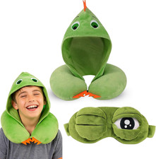 Pillow with Hood and Eye Mask for Kids - Travel Neck Support, Soft Comfort Set f
