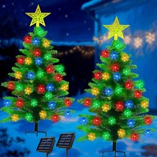 Solar Christmas Tree 3.6 Ft 2 Pack 100 Snowflake LED Waterproof Lights NEW