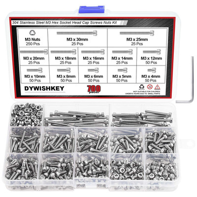 700 Pieces M3 Stainless Steel 304 Hex Socket Head Cap Bolts Screws and Nuts Asso