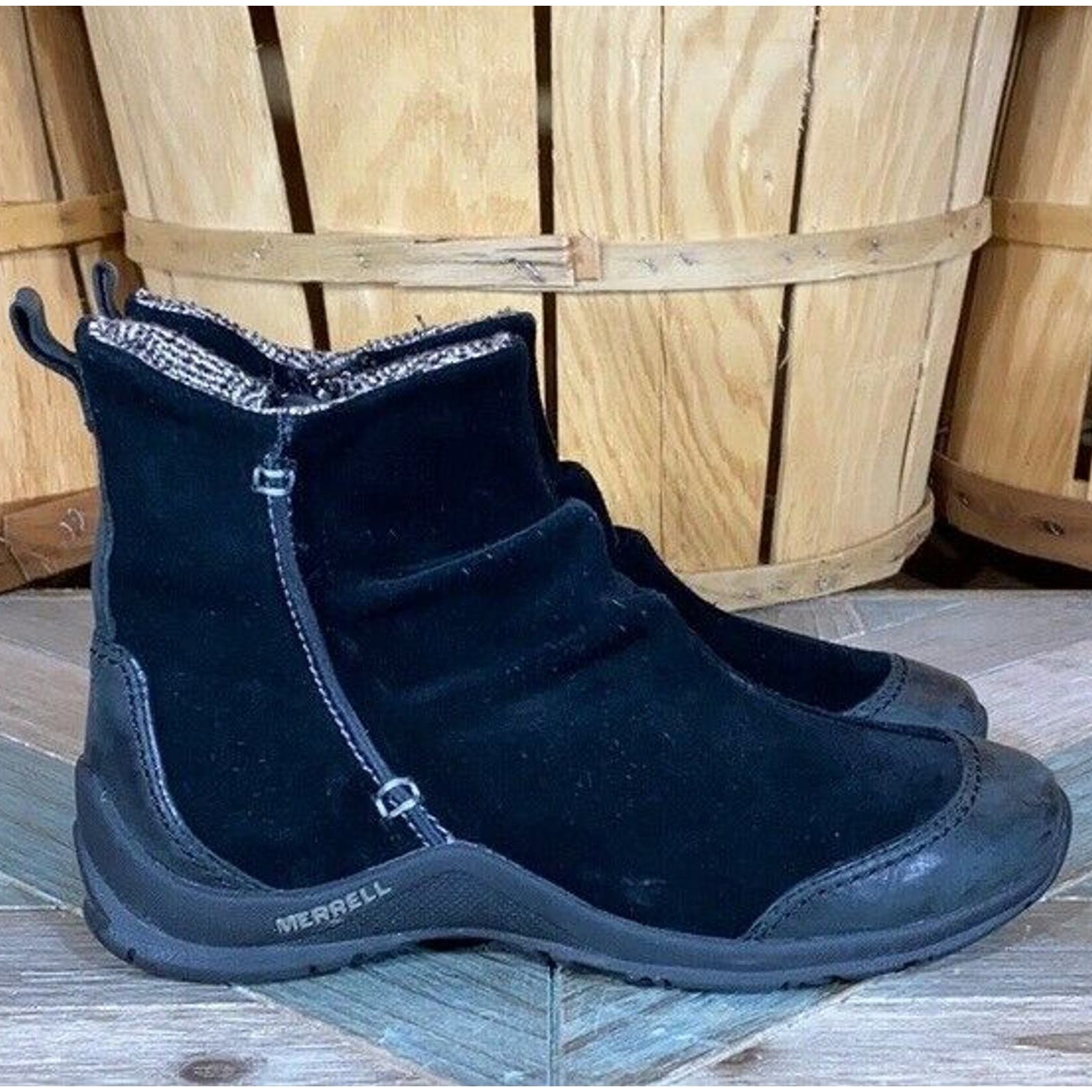 Stivaletti invernali Merrell Friesa neri scamosciati J56316 zip US donna taglia 7