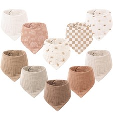 10 Pack Muslin Baby Bibs 100 Cotton Bandana Drool Set Unisex Boys Girls