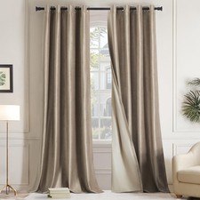 GIGIZAZA 100 Blackout Taupe Velvet Curtains 95 Inch Long 2 Panels for Living...