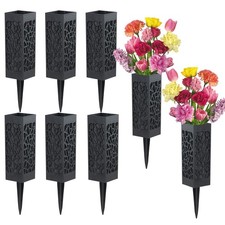 8 Pack Black Cemetery Vases with Foam Plastic Flower Holder with Spikes