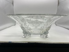 Mesa de centro de mesa consola vintage Fostoria Navarra vidrio transparente 11" 4 dedos patas