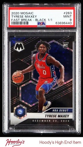 2020-21 Panini Mosaic Fast Break Black #263 Tyrese Maxey RC Rookie 1/1 PSA 9