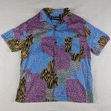 Double Rainbouu Mens Shirt Small Cotton Short Sleeve Button Up Festival Print