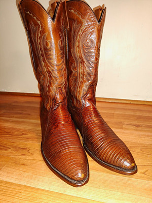 Vintage Dan Post Brown Lizard Western Cowboy Boots, Style 2351, Men's US 11 B