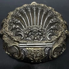 Fine Large Antique Solid Silver Vanity Box Shell Russian Moscow Mark 1778