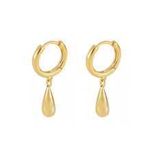 Minimalist Teardrop Charm Small Hoop Short Dangle Drop Earrings Small, Gold