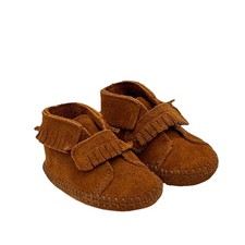 Minnetonka Baby Moccasins Brown Suede Leather Fringe Soft Sole Infant 1 Boho