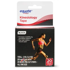 Equate Kinesiology Tape, Black, 20 Pre-Cut Strips