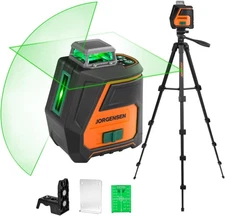 JORGENSEN 360° Laser Level Tripod 100FT Rechargeable Self Level Cross Line Laser