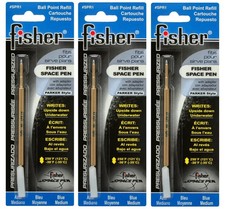 THREE (3) Fisher SPR Series Blue Ink / Medium Point Refills #SPR1 FAST SHIPPING