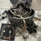Costume Jewelry Lot & Trinket Box - Mixed Materials - Silver Theme - VTG to New