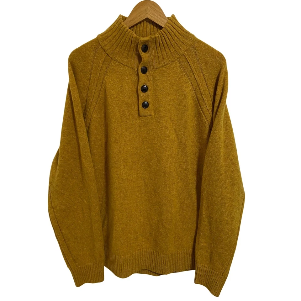Suéter Banana Republic Amarillo Mostaza Botón Tejido Abuelo Lana Hilo Italiano XL Foto 2 de 4