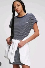 Gap Womens XL Tall T-shirt DRESS STRIPED Blue & White Preppy Short Sleeve