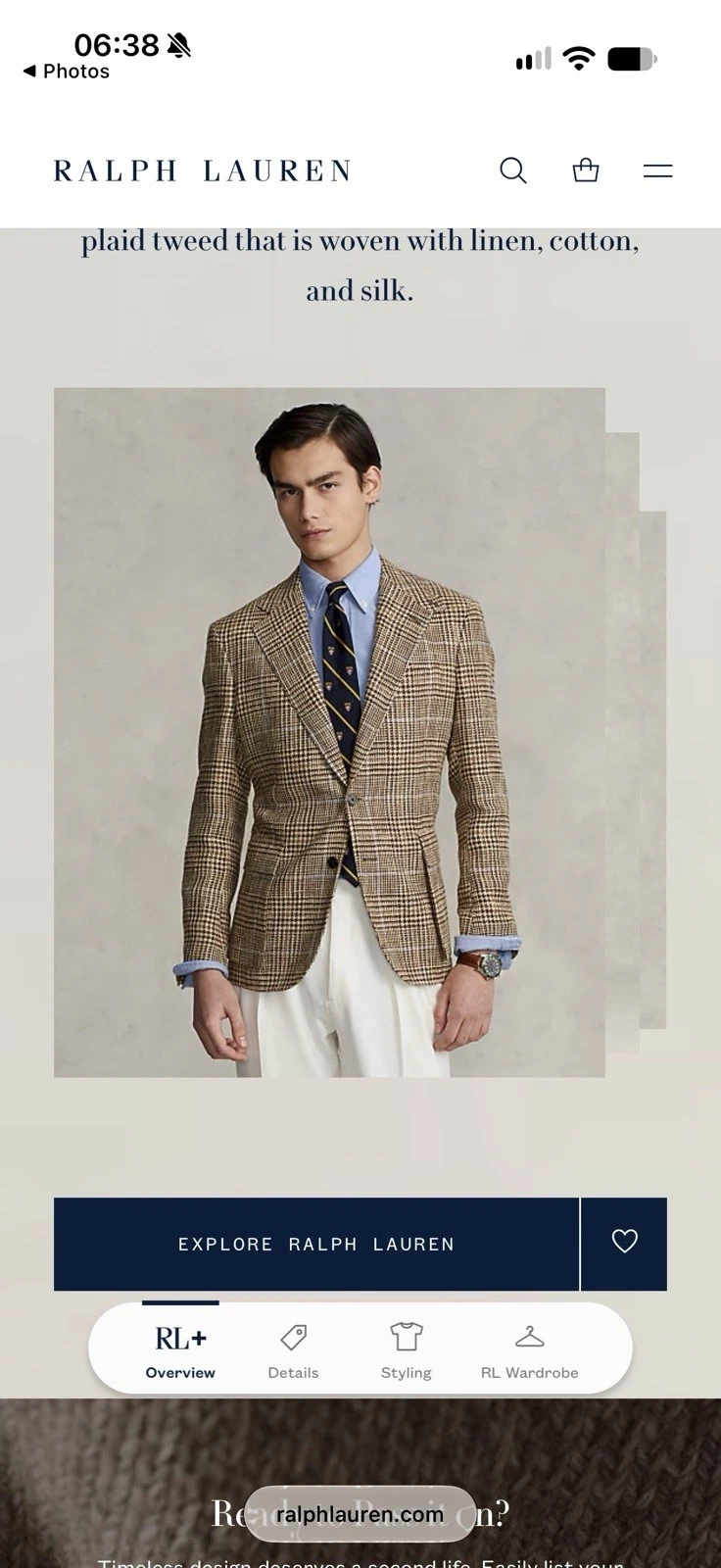 Polo Ralph Lauren RL67 Glen Plaid Jacket Summer Tweed 44R NWT - product detail image 16