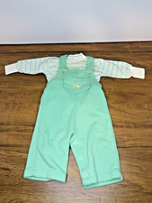 Vintage Health-tex Baby Overall Set Green Overalls Long Sleeve Knit Shirt