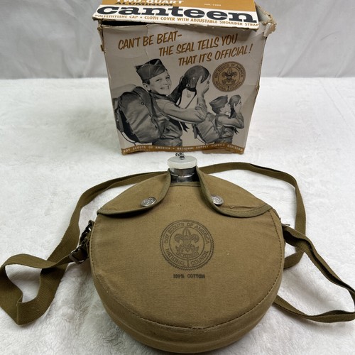 VTG Boy Scouts Of America Aluminum Canteen With Cover & Original Box 1960s