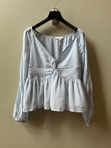 Camicetta babydoll American Eagle top donna blu medio trasparente ricamata con volant - Foto 9 di 16