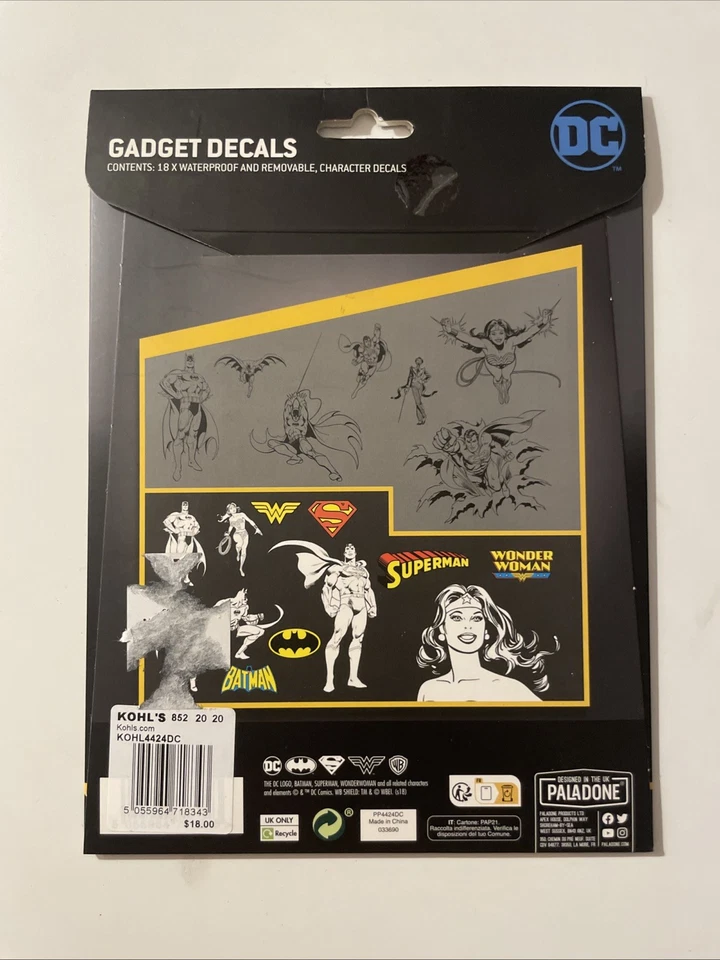 Paladone DC Comics 10 Waterproof Gadget Decals, Superman, Batman, Wonder Woman. - Image 2 of 2
