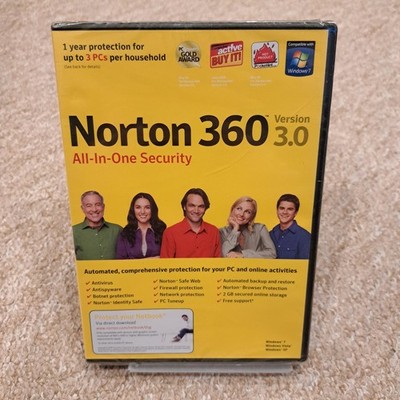 Norton 360 Version 3.0 All-In-One Security PC Antivirus Firewall Backup 3 PC NEU