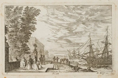 MAJOR (*1576) nach BAUR (*1607), Hafenpromenade m. Kriegsschiffen, KSt. - Bild 1 von 4