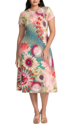 $195 JOHNNY WAS PLUS SZ 3X JANIE FAVORITE CAP SLEEVE MIDI DRESS EMILY Beautiful!