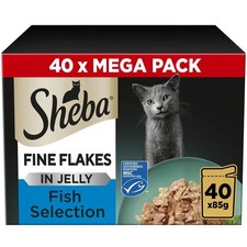 40 x 85g Sheba Fine Flakes Adult Wet Cat Food Pouches Mixed Fish in Jelly 6.32 per kilo