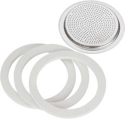 Bialetti Ersatzteil-Set 6 Tassen: 3x Dichtung (72mm) & 1x Aluminiumfilter   Weiß