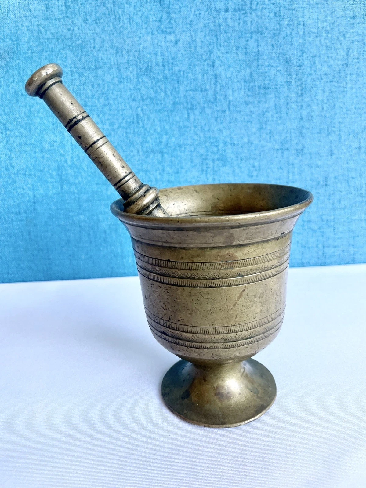 Vintage Brass Mortar & Pestle Chalice Medicine Pharmacy Herb Apothecary Grinder