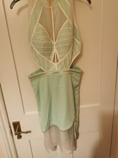 Mini Dress Womens Size12 Mint Sleeveless Tulle Lace Zippers Cut-Out Waist
